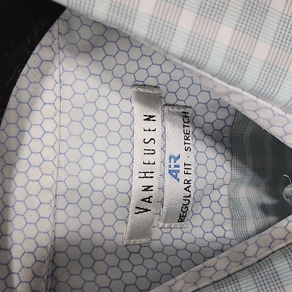 White and Light Blue Checkered Van Heusen Shirt. Regular fit. Size 15.5, 33/34 - Picture 4 of 7